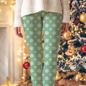 Leggings Flammes De Neige Blanches Sur Vert Mignonne Noël