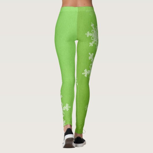 Leggings Flammes de neige blanches vertes Noël minimal (Dos)