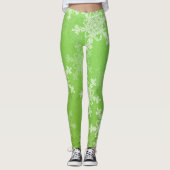 Leggings Flammes de neige blanches vertes Noël minimal (Devant)