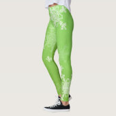 Leggings Flammes de neige blanches vertes Noël minimal (Gauche)