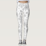 Leggings Flammes de neige en argent sur blanc<br><div class="desc">Flammes de neige en argent dessinées à la main sur un arrière - plan blanc</div>