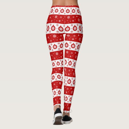 Leggings Flammes de neige et balles de Noël blanc et rouge (Dos)