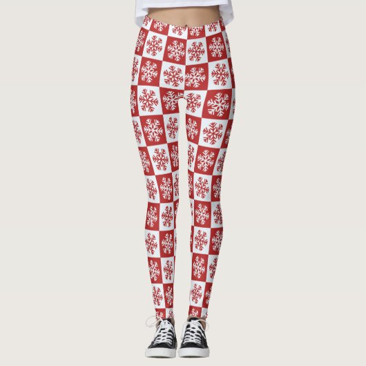Leggings Flammes de neige Rouge et blanc Noël (Devant)