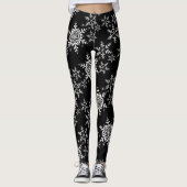 Leggings Flammes de neige sur Noël noir d'hiver (Devant)