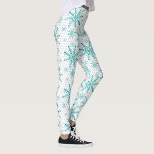 Leggings Flammes de neige turquoises sur les points d'argen