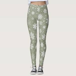 Leggings Flammes de neige vert pâle et blanc