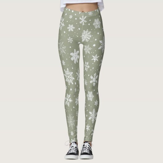 Leggings Flammes de neige vert pâle et blanc (Devant)