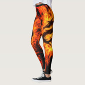 Leggings Flammes d'orange de dragon chaud sur noir, femmes (Gauche)