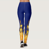 Leggings Flammes jaunes orange en gras sur bleu (Dos)