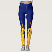 Leggings Flammes jaunes orange en gras sur bleu (Devant)