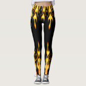 Leggings flammes modernes orange jaune feu noir (Devant)