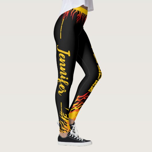 Leggings Flammes motivationnelles avec nom dans Script on B (Droite)