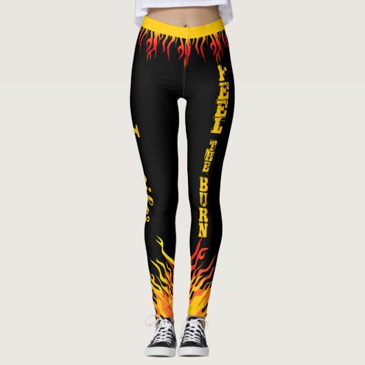Leggings Flammes motivationnelles avec nom dans Script on B (Devant)