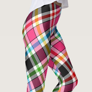 Leggings Flanelle à carreaux tartan rose noir multicolore