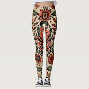 Leggings Flash Tattoo Spider Floral Motif personnalisé