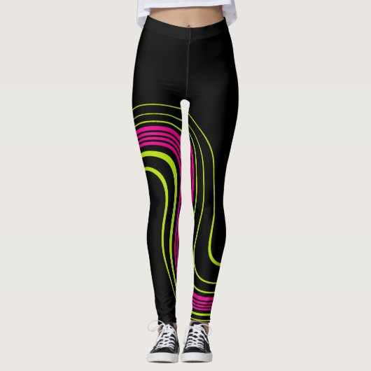 Leggings Fléchage simple en vert citron, rose chaud et noir (Devant)