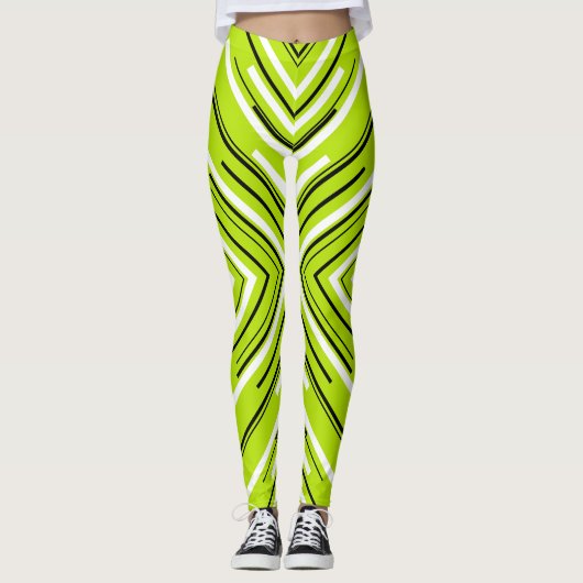 Leggings Flèches en vert citron, noir et blanc (Devant)