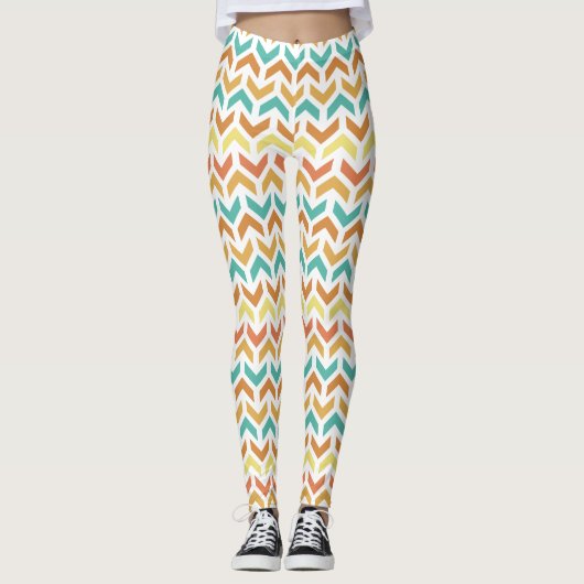 Leggings Flèches rétro Chevron Orange Turquoise or Motif (Devant)