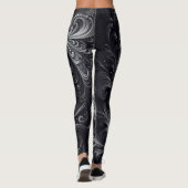 Leggings Fléchissement Abstrait moderne Noir et Argent (Dos)