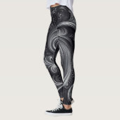 Leggings Fléchissement Abstrait moderne Noir et Argent (Gauche)
