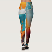 Leggings Fleur abstraite en orange et sarcelle (Dos)