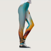 Leggings Fleur abstraite en orange et sarcelle (Droite)