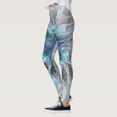 Leggings Fleur Abstraite Fractale Moderne Avec Bleu (Gauche)