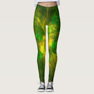 Leggings Fleur Abstraite Motifs Jaune Et Vert