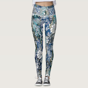 Leggings Fleur blanche de dragon de Yin Yang
