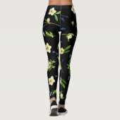Leggings Fleur blanche et bourgeons bleus motif floral (Dos)