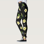 Leggings Fleur blanche et bourgeons bleus motif floral (Gauche)