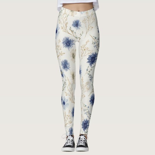 Leggings Fleur Bleu Blanc  (Devant)