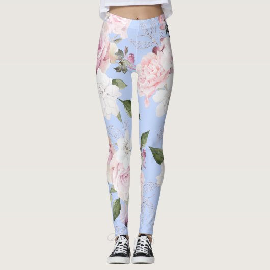 Leggings Fleur Bleu Périwinkle Plutôt Actif (Devant)