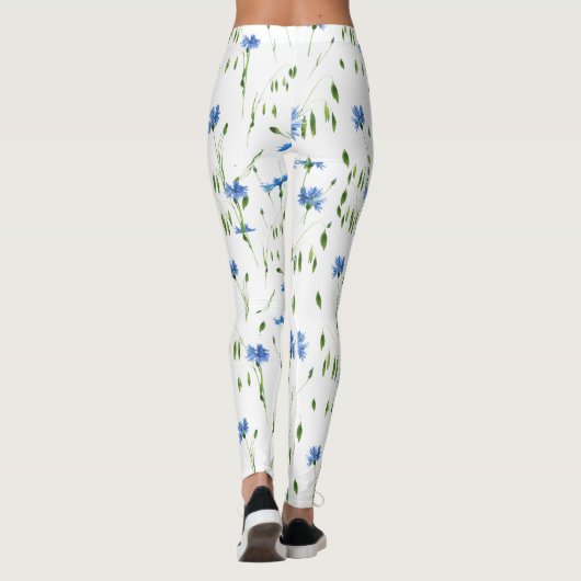 Leggings Fleur bleue et vert feuille design transparent (Dos)