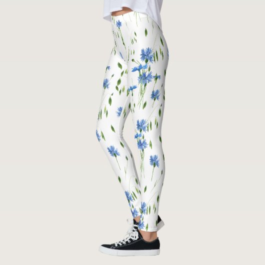 Leggings Fleur bleue et vert feuille design transparent (Gauche)