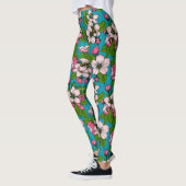Leggings Fleur d'Apple sur le turquoise (Gauche)