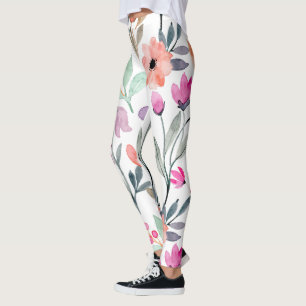 Leggings Fleur d'aquarelle en fleurs douces Motif Pastel