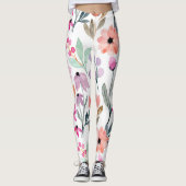 Leggings Fleur d'aquarelle en fleurs douces Motif Pastel (Devant)