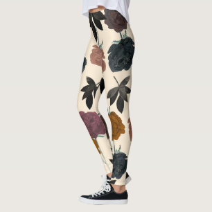 Leggings Fleur d'automne vintage aquarelle gras