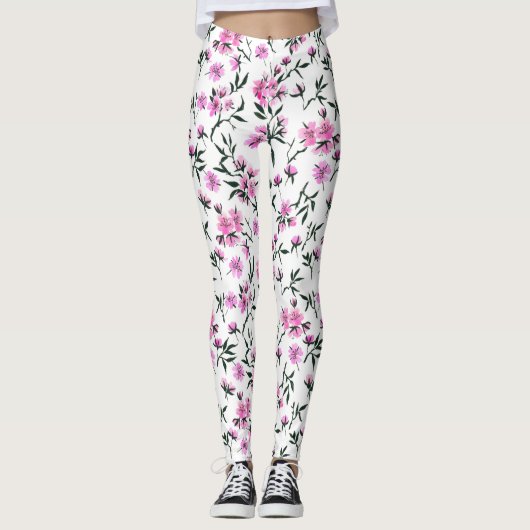 Leggings Fleur de cerisier blanc sur blanc (Devant)