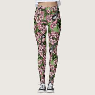 Leggings Fleur de cerisiers et poulets verts