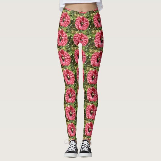 Leggings Fleur de Coquelicot Rouge Macro (Devant)