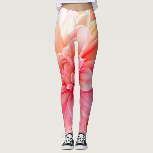 Leggings Fleur de dahlia brune de Pêche (Devant)