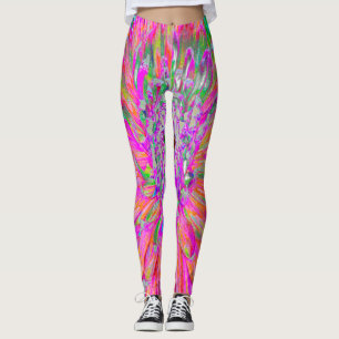 Leggings Fleur de dahlia décorative abstraite arc-en-ciel c