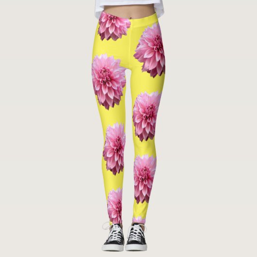 Leggings fleur de dahlia rose (Devant)