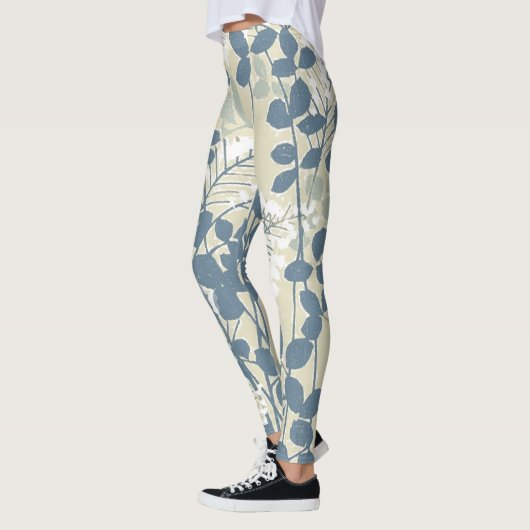 Leggings Fleur de feuille bleue asiatique japonaise (Gauche)