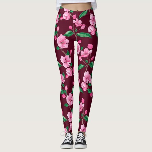 Leggings Fleur de fleurs de cerisier rose (Devant)