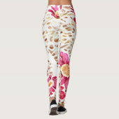 Leggings Fleur de Gérbera Rose et Pinceau Doré (Dos)