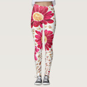 Leggings Fleur de Gérbera Rose et Pinceau Doré (Devant)