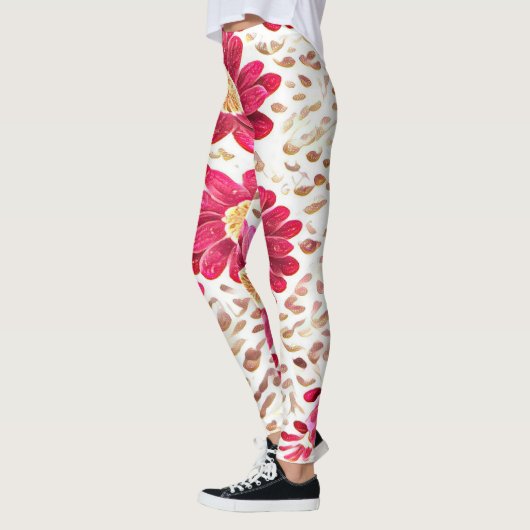 Leggings Fleur de Gérbera Rose et Pinceau Doré (Gauche)